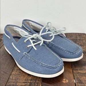 Eddie Bauer Men's 11 Blue Canvas Boat Shoes Casual Lace-Up Deck Shoes Summer